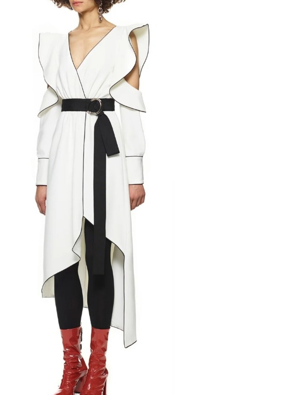 self-portrait Monochrome Asymmetric Wrap Dress White & Black US 2